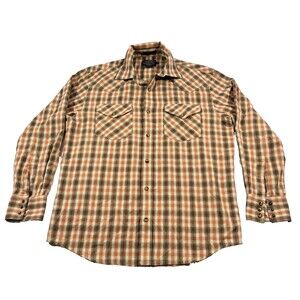 Pendleton Shirt Mens Brown Orange Plaid Long Sleeve Pocket Western Pearl Snap S